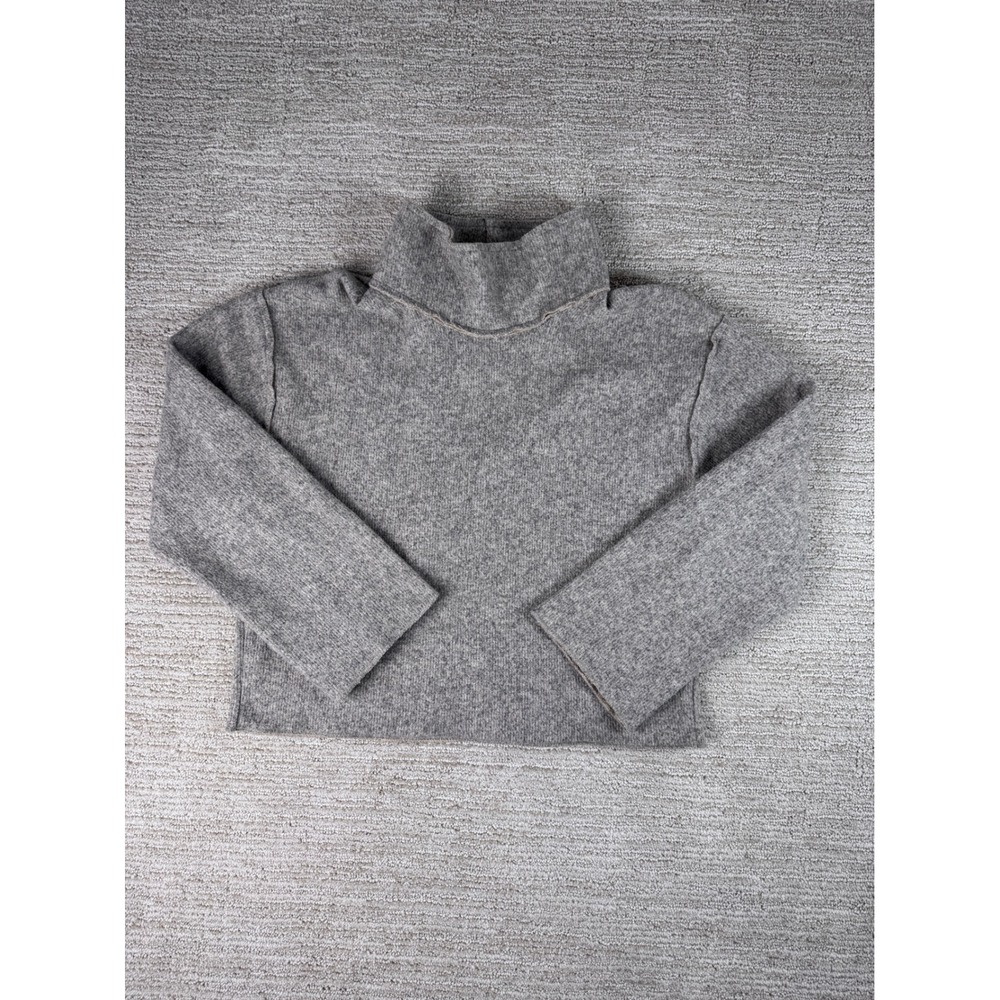 Zara Gray Knit Turtleneck Sweater Cropped Raw Seam Wide Sleeve Small